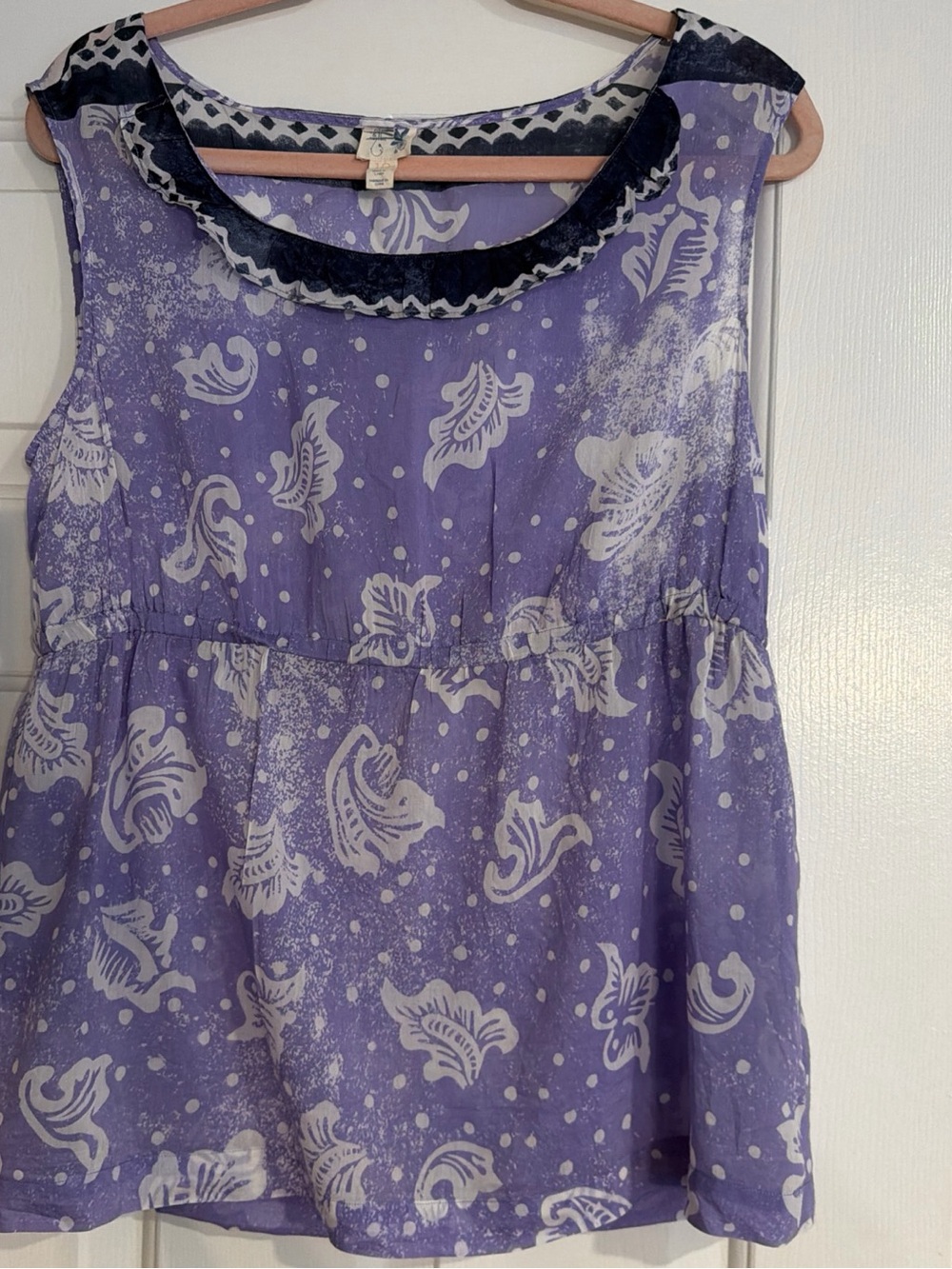 Anthropologie edme & esytelle purple & navy printed top sz10